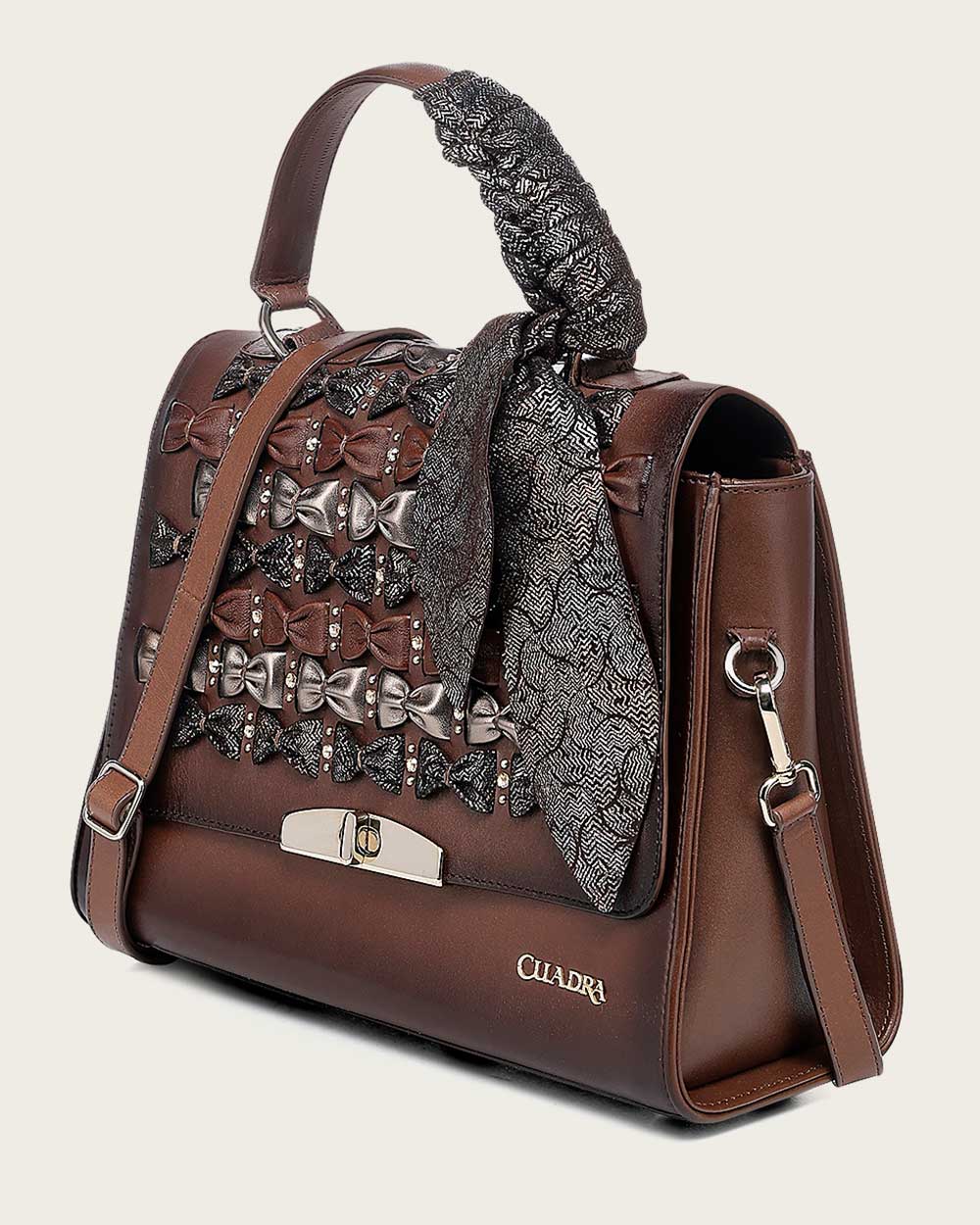 DU744 LUXURY WOMWN'S BROWN HANDBAG IN GENUINE BOVINE LEATHER WITH CRYSTALS