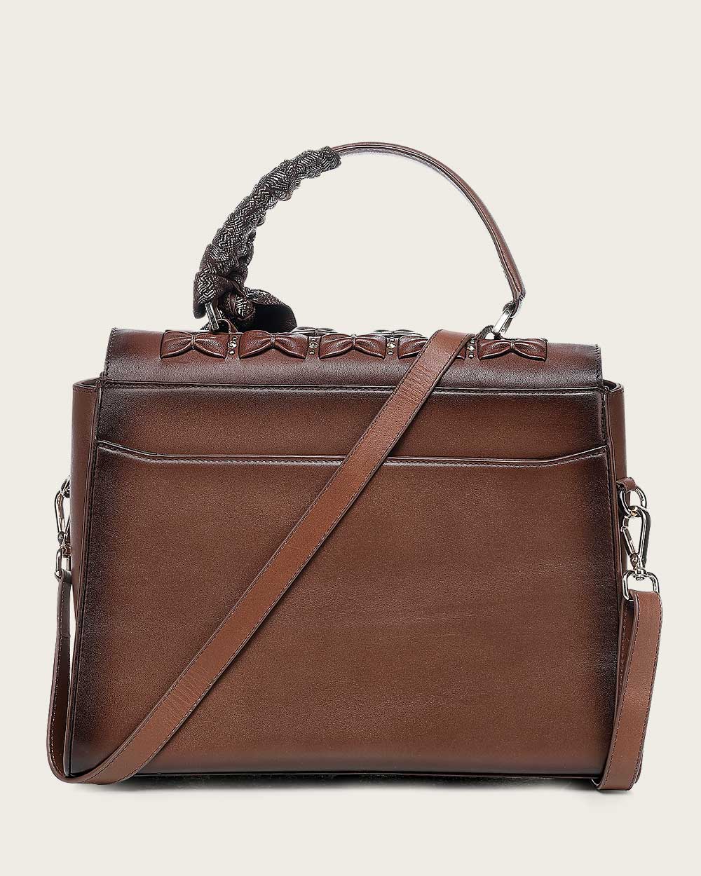 DU744 LUXURY WOMWN'S BROWN HANDBAG IN GENUINE BOVINE LEATHER WITH CRYSTALS