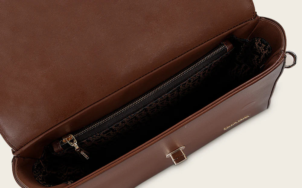 DU744 LUXURY WOMWN'S BROWN HANDBAG IN GENUINE BOVINE LEATHER WITH CRYSTALS
