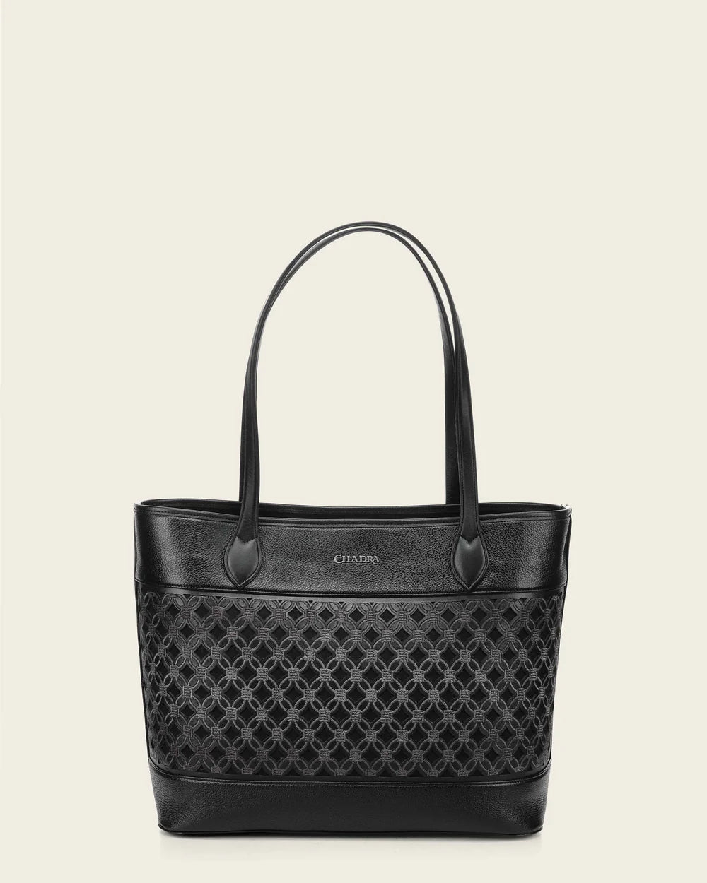 DU819 BCUADRA BLACK TOTE BAG IN GENUINE BOVINE LEATHER FOR WOMEN