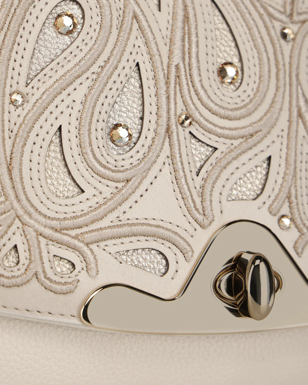 DU823 WOMEN'S BEIGE BOVINE LEATHER SHOULDER BAG CLUTCH STYLE WITH CRYSTALS