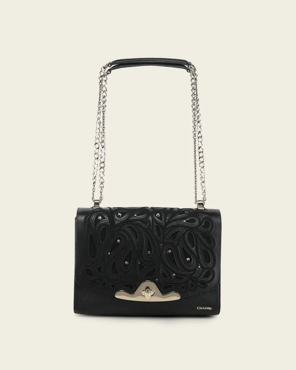 DU822 WOMEN'S BLACK BOVINE LEATHER SHOULDER BAG CLUTCH STYLE WITH CRYSTALS