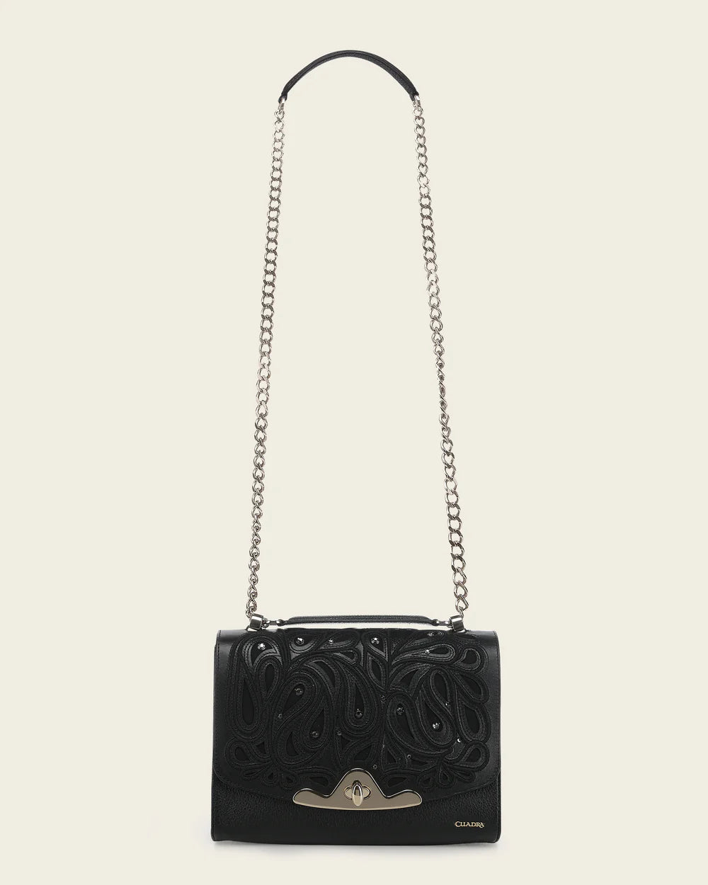 DU822 WOMEN'S BLACK BOVINE LEATHER SHOULDER BAG CLUTCH STYLE WITH CRYSTALS