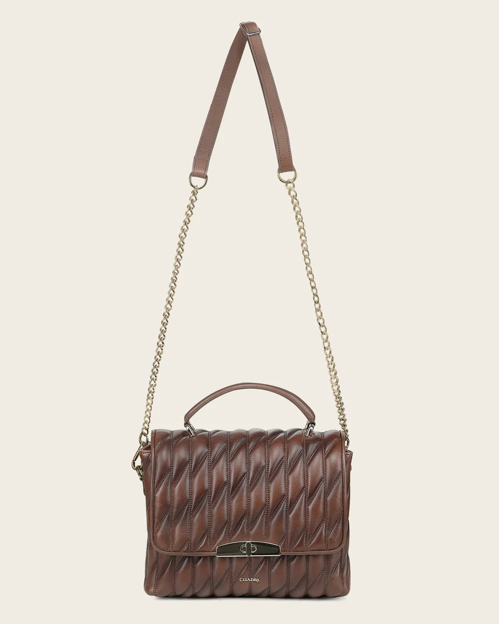 DU827 WOMEN'S HONEY LAMB LEATHER SHOULDER BAG WITH GEOMETRIC DESING