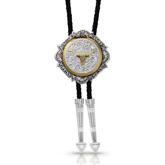BT366-384S BT-2T Scalloped Concho w/Longhorn Bolo Tie