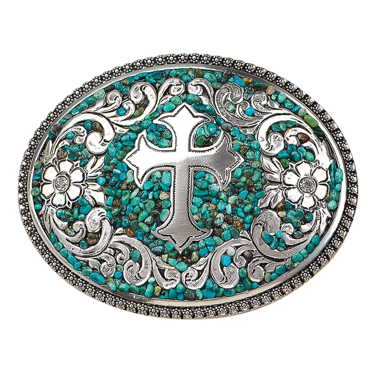 37914 BLAZING ROXX TURQUOISE STONE CROSS BUCKLE