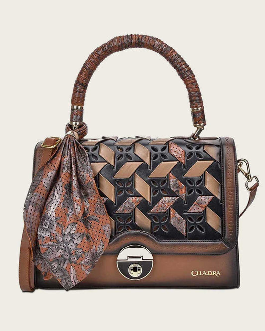 DU321 BROWN PRINTED HANDLE HANDBAG