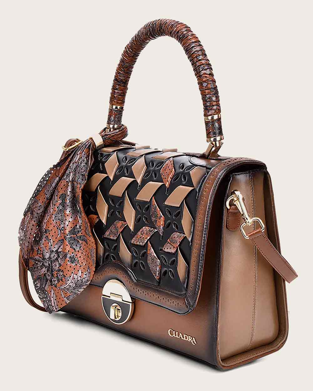 DU321 BROWN PRINTED HANDLE HANDBAG