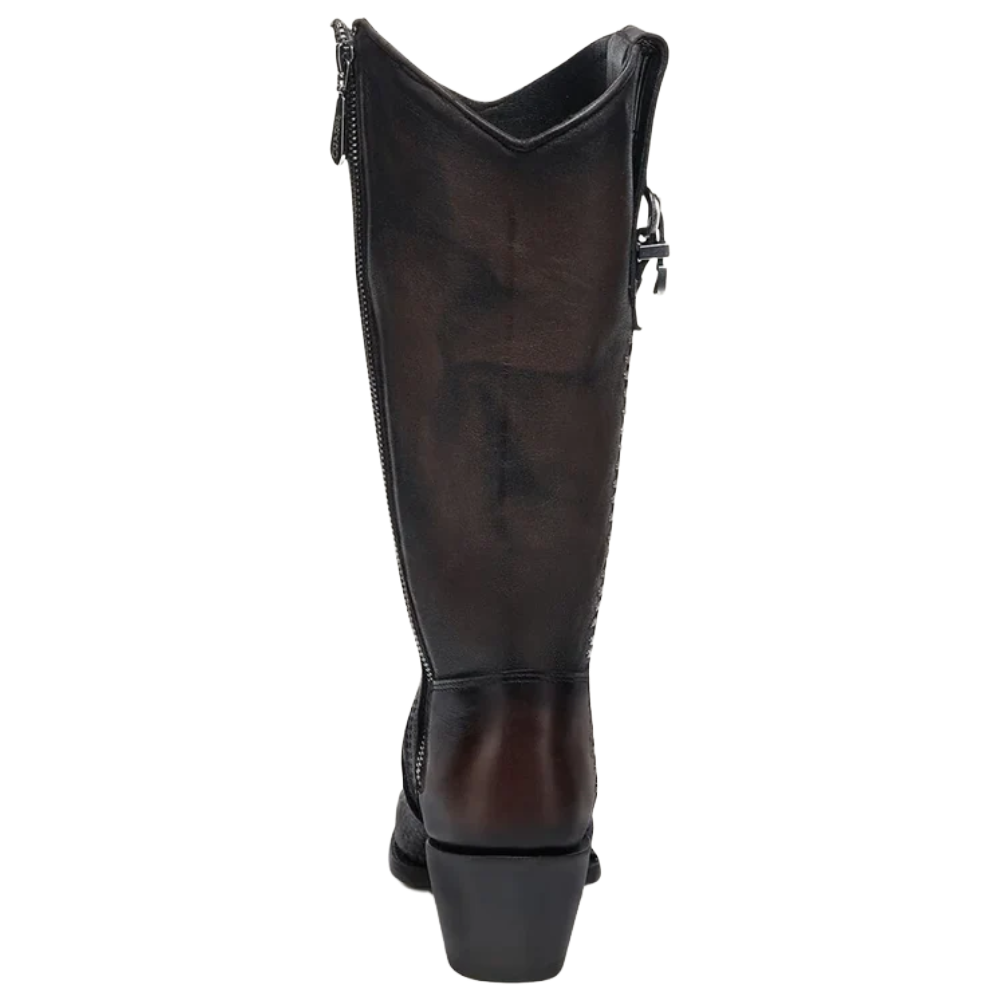CC243 WOMEN'S GENUINE PYTHON & BOVINE BROWN LEATHER WESTERN BOOT WITH STUDS