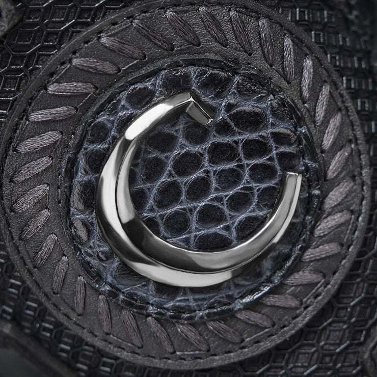 CC201-L CUADRA MN NAVY BLUE ALLIGATOR STUDS & EMBROIDERY & WOVEN SQUARE TOE BOOTS