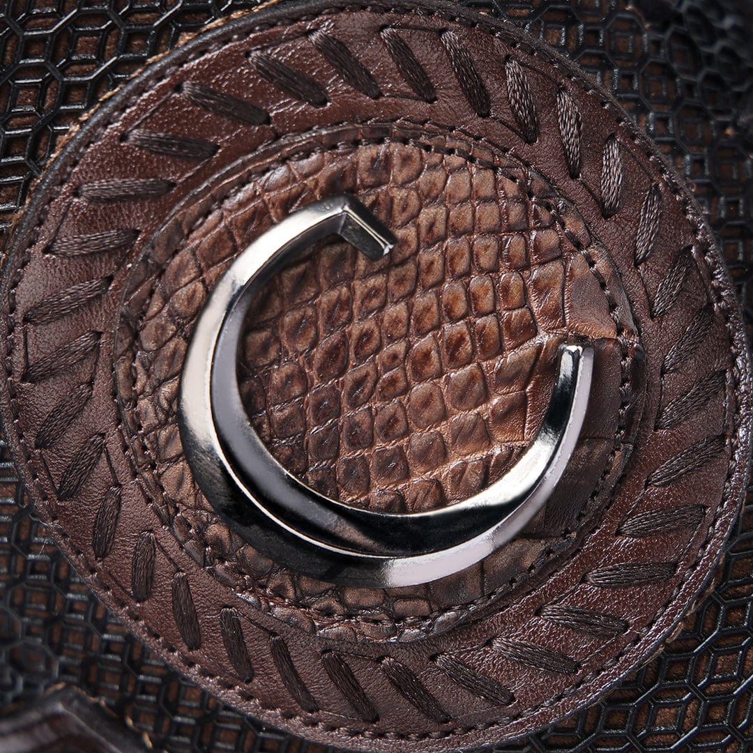 CU975 CUADRA MN HONEY CAIMAN STUDS & EMBROIDERY & WOVEN SQUARE TOE
