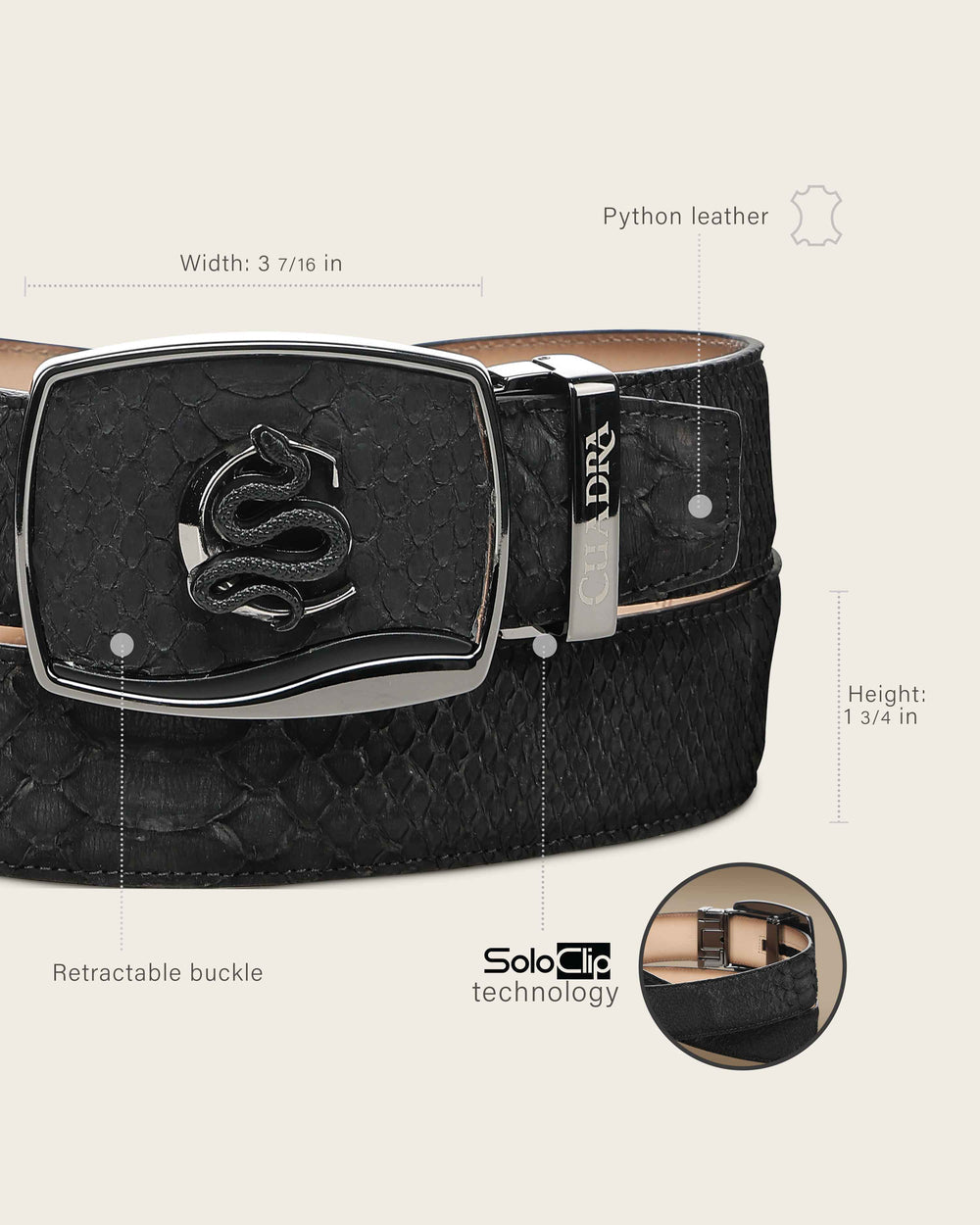 BC483 CUADRA MATTE BLACK PYTHON BELT