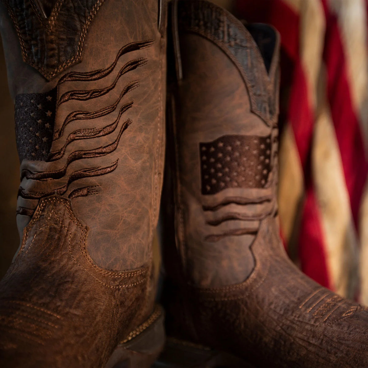 DDB0314 REBEL BY DURANGO BROWN DISTRESSED FLAG EMBROIDERY WESTERN BOOT
