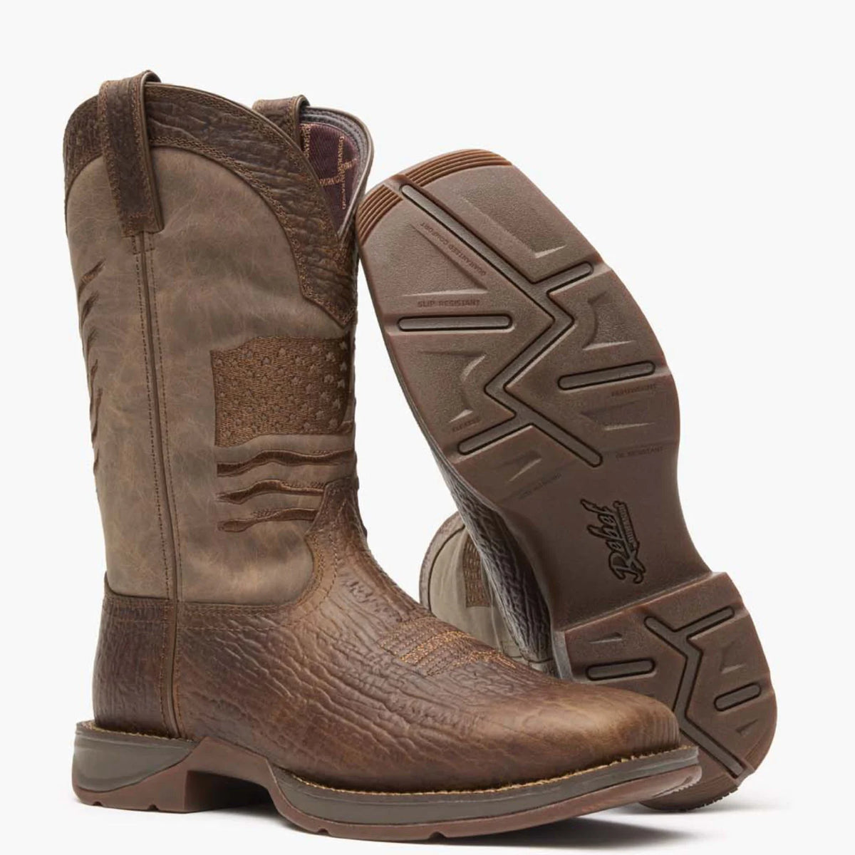 DDB0314 REBEL BY DURANGO BROWN DISTRESSED FLAG EMBROIDERY WESTERN BOOT