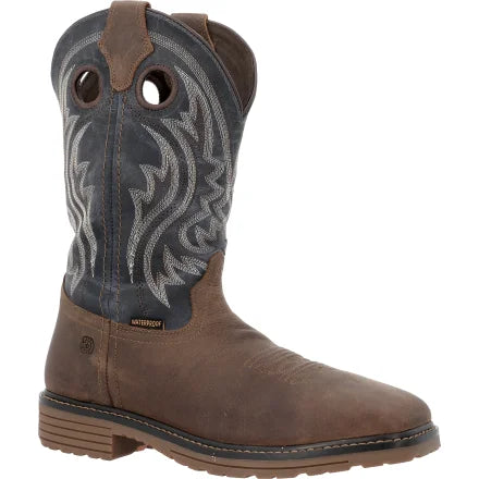 DDB0561 DURANGO MEN'S 11" RUSTIC BROWN/DENIM BLUE STEEL TOE WORK BOOT