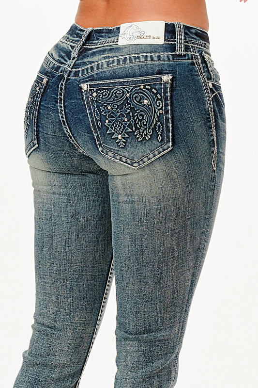 EB61968 PAISLEY EMBELLISHED RHINESTONE JEANS
