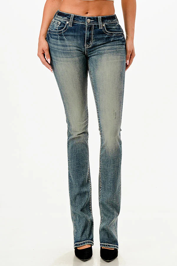 EB61968 PAISLEY EMBELLISHED RHINESTONE JEANS