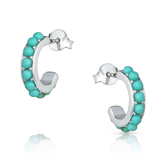 ER4802 Studded In Turquoise Mini Hoop Earrings