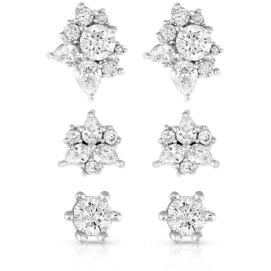ER5324 Triple Play Crystal Post Earrings
