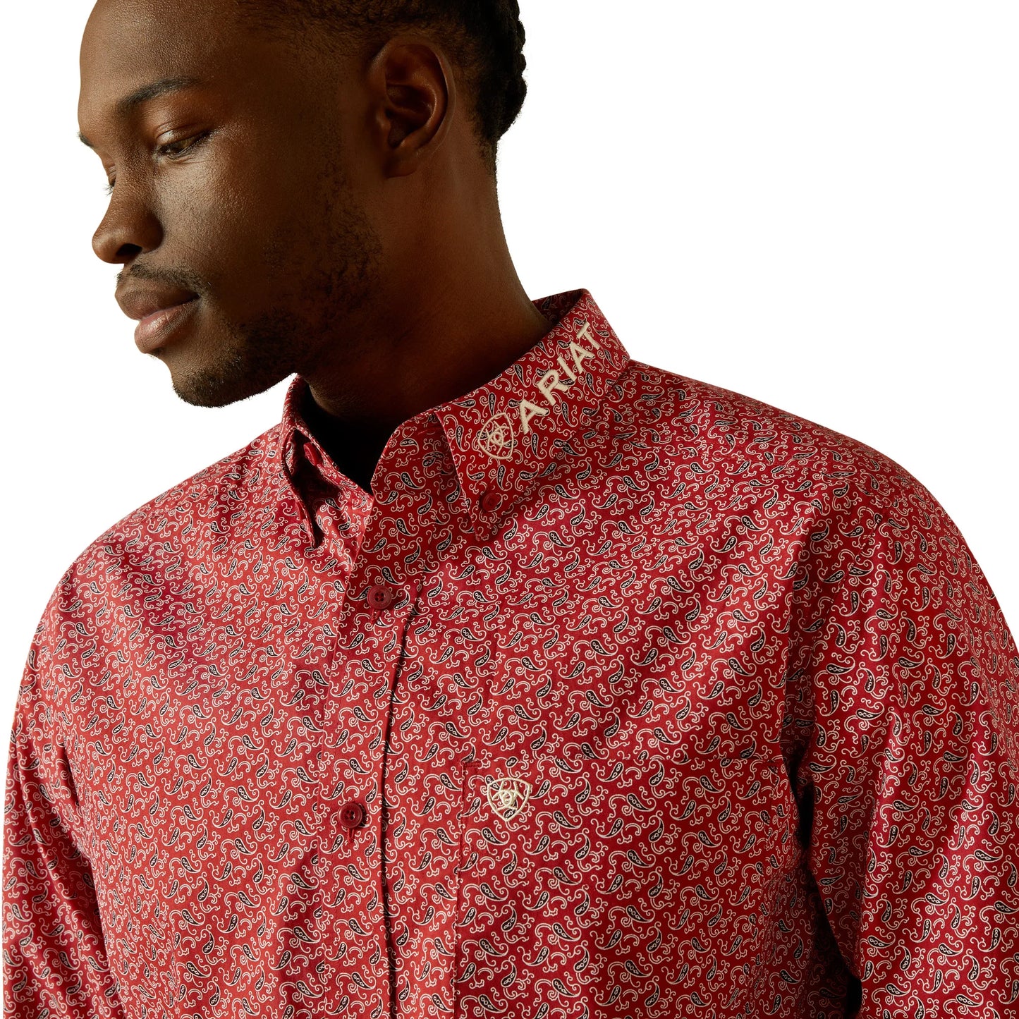 10062255 ARIAT MENS TEAM PERL RED/BEIGE SHIRT