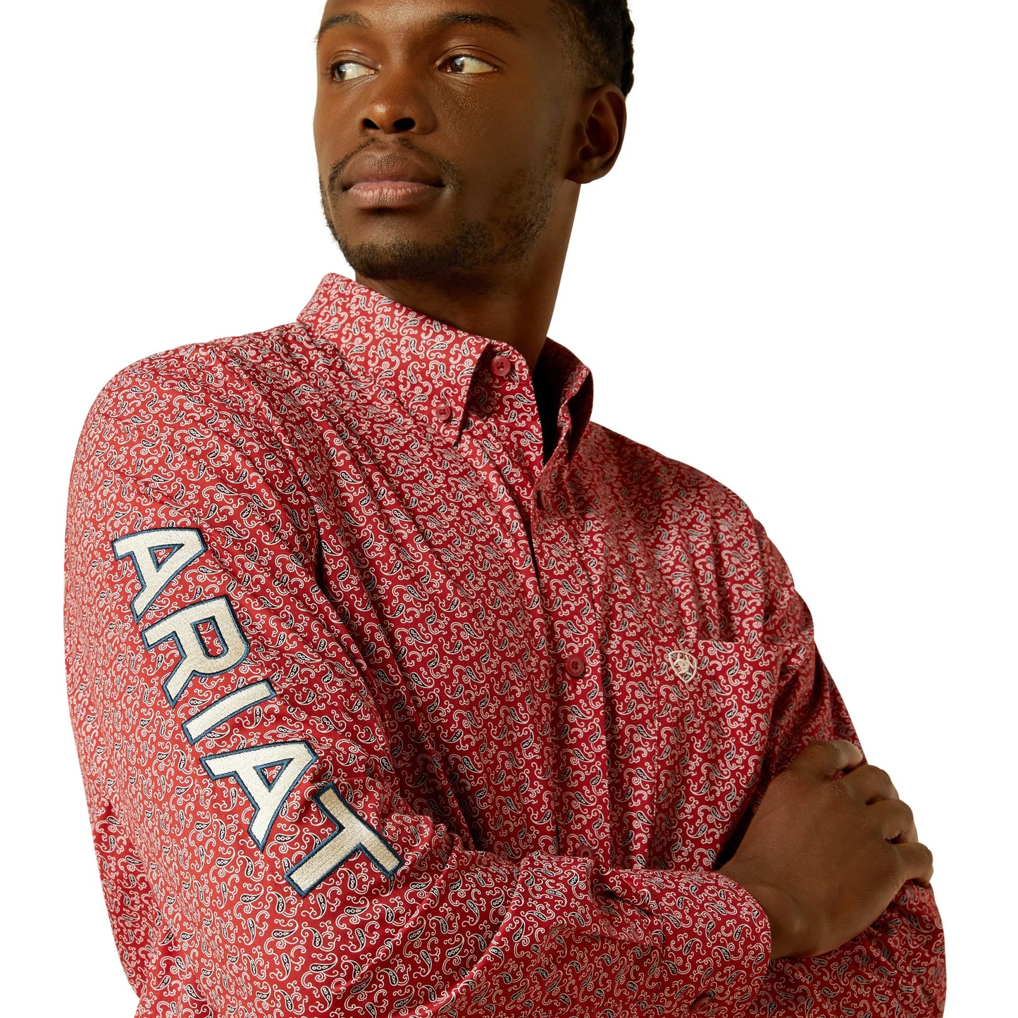 10062255 ARIAT MENS TEAM PERL RED/BEIGE SHIRT