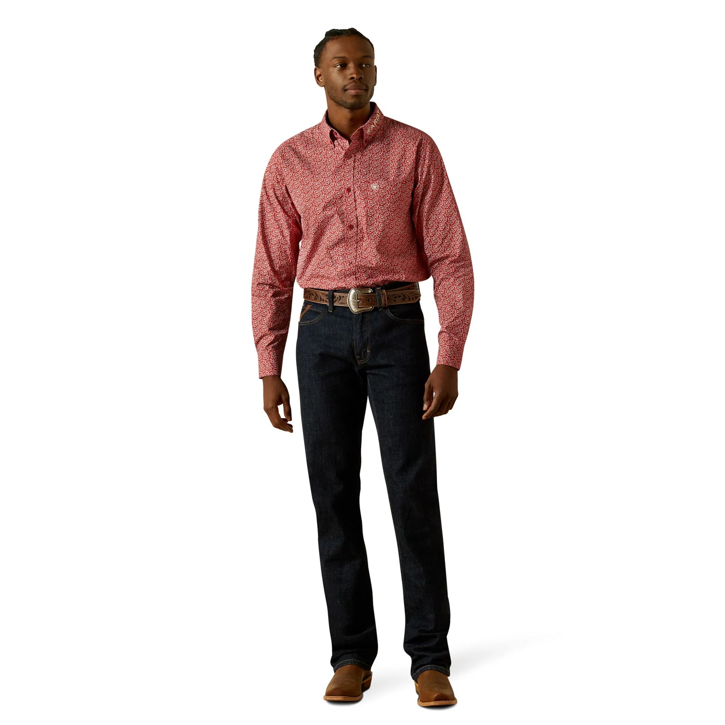 10062255 ARIAT MENS TEAM PERL RED/BEIGE SHIRT