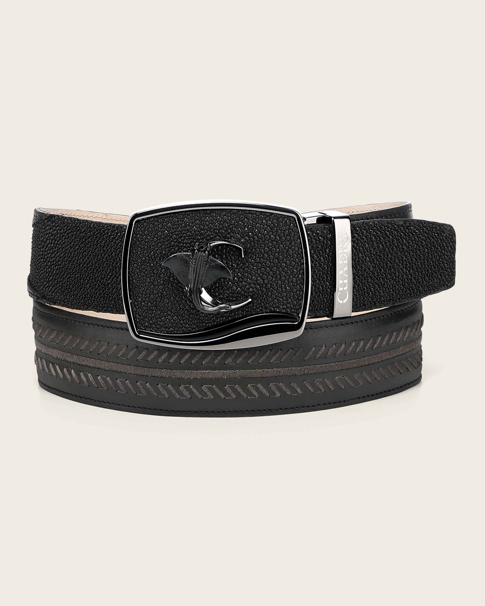 BC475 MEN'S BLACK GENUINE STINGRAY LEATHER WESTERN BELT CUADRA