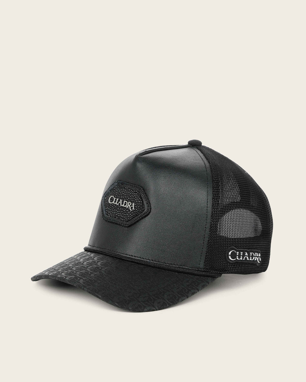 CP006 CUADRA MEN'S BLACK GENUINE BOVINE & STINGRAY LEATHER SNAPBACK CAP