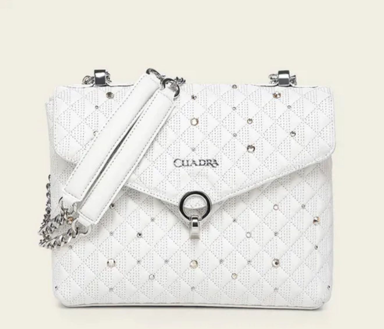 DU732 WHITE CRYSTALS & STUDS & ZIPPER BAG CUADRA