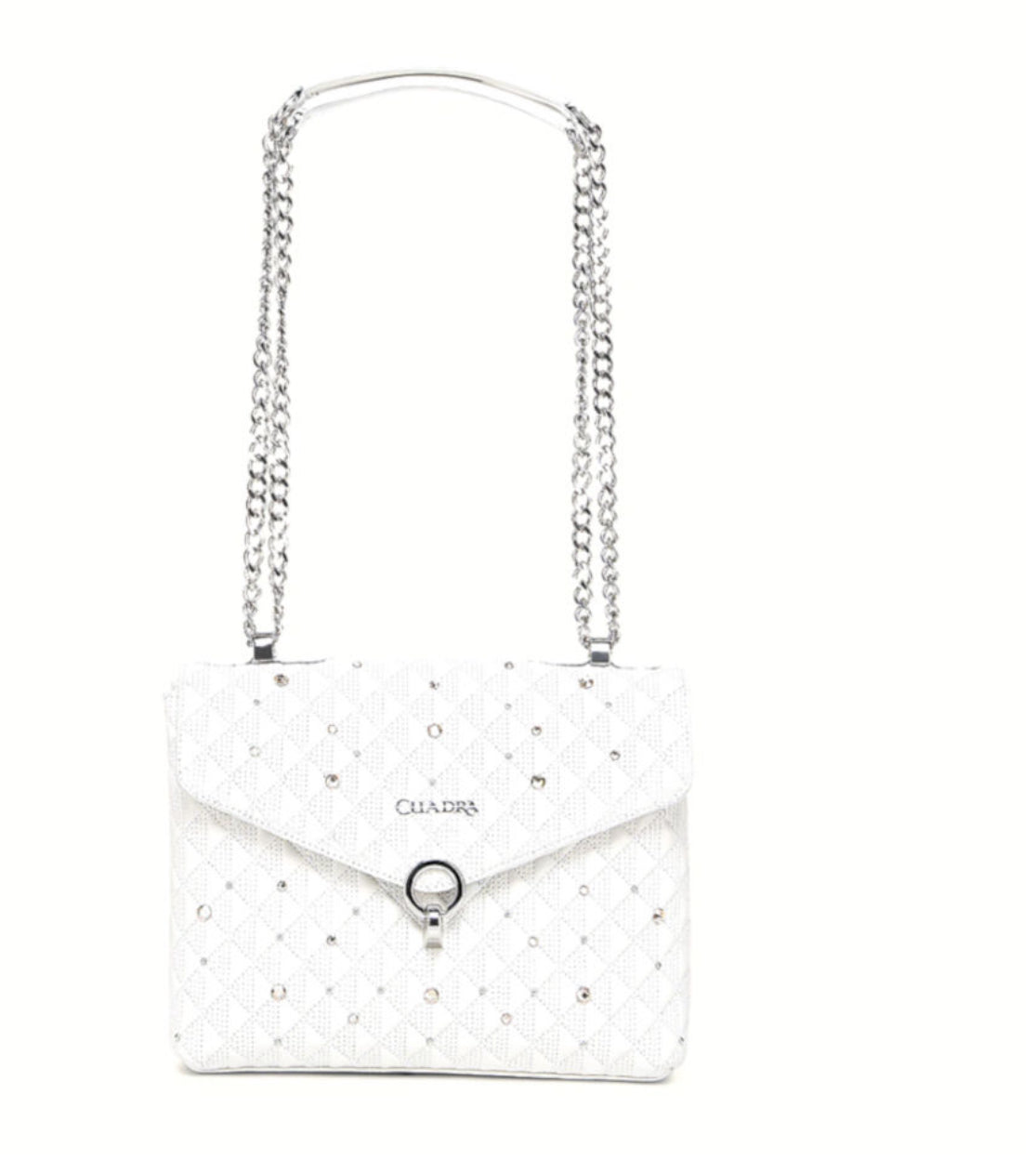 DU732 WHITE CRYSTALS & STUDS & ZIPPER BAG CUADRA