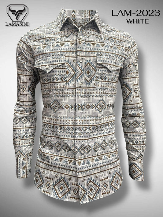 LAM2023 WHITE/BLUE/BROWN LONG SLEEVE SHIRT
