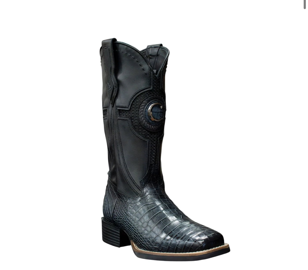 CC201-L CUADRA MN NAVY BLUE ALLIGATOR STUDS & EMBROIDERY & WOVEN SQUARE TOE BOOTS