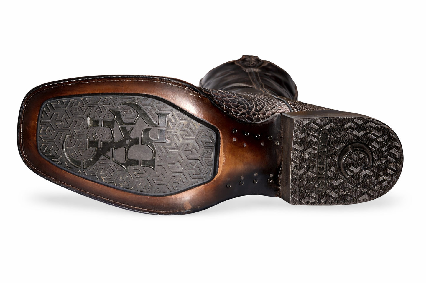 CC201-L CUADRA MN NAVY BLUE ALLIGATOR STUDS & EMBROIDERY & WOVEN SQUARE TOE BOOTS