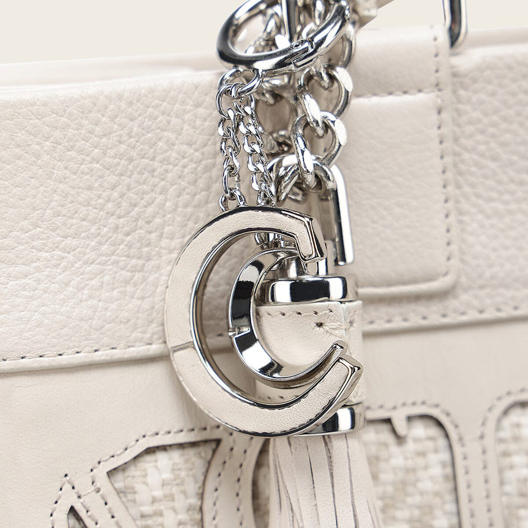 DU762 WHITE MONOGRAM TOP HANDLE HANDBAG
