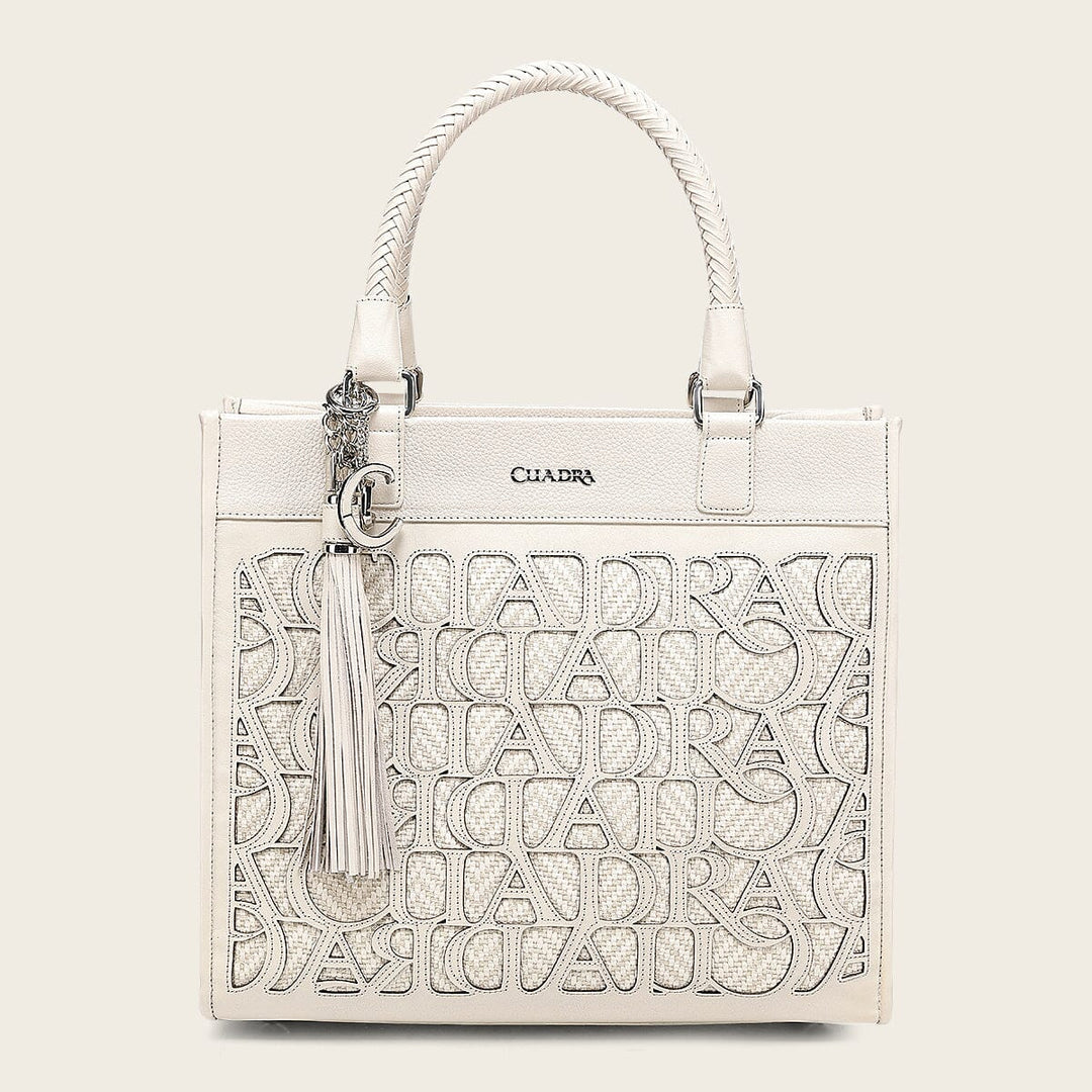 DU762 WHITE MONOGRAM TOP HANDLE HANDBAG