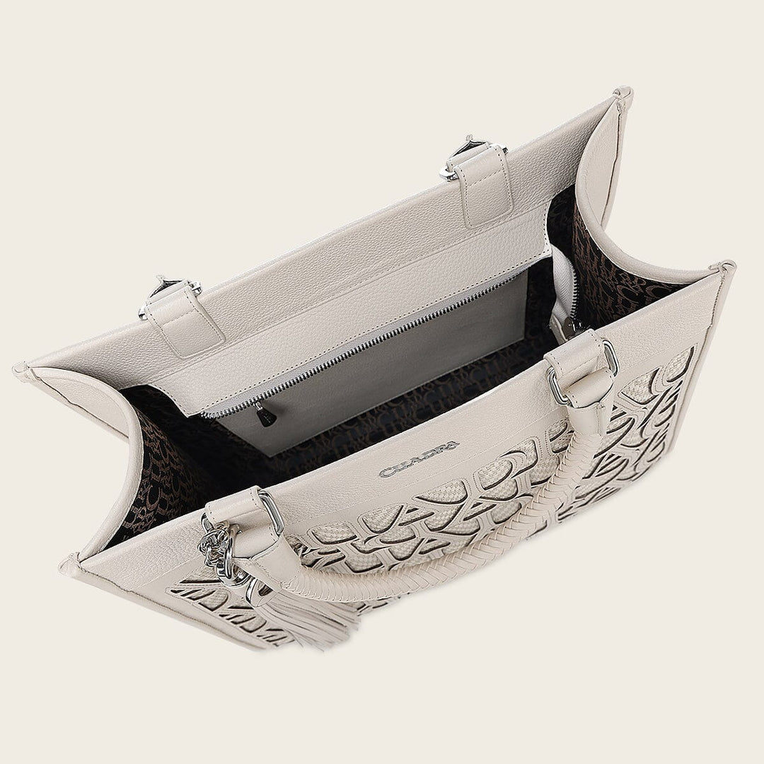 DU762 WHITE MONOGRAM TOP HANDLE HANDBAG