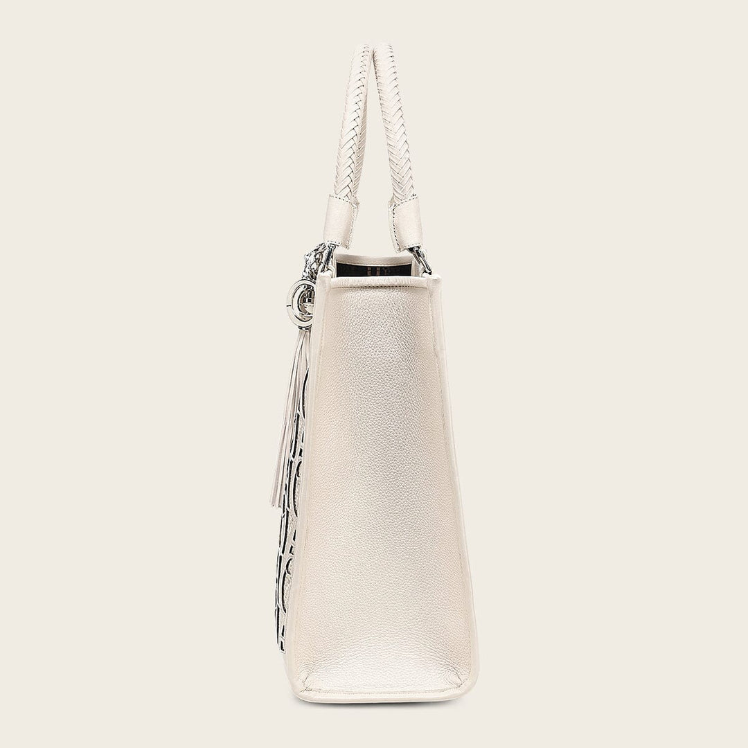 DU762 WHITE MONOGRAM TOP HANDLE HANDBAG