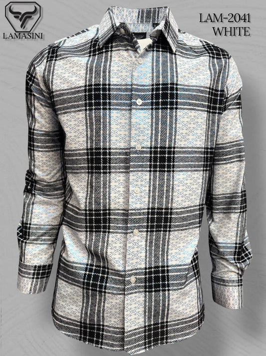 LAM2041 LONG-SLEEVE PLAID SHIRT WHITE