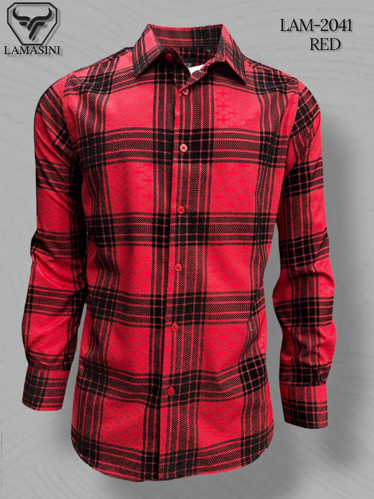 LAM2041 LONG-SLEEVE PLAID SHIRT RED