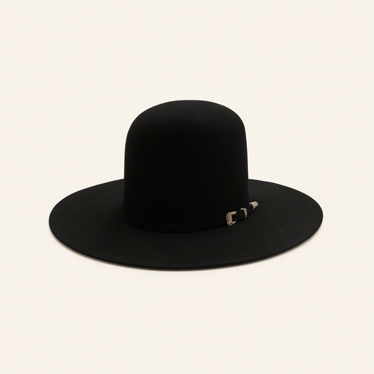 6X OPEN CROWN BOWIE BEAVER JNV FELT HAT - BLACK