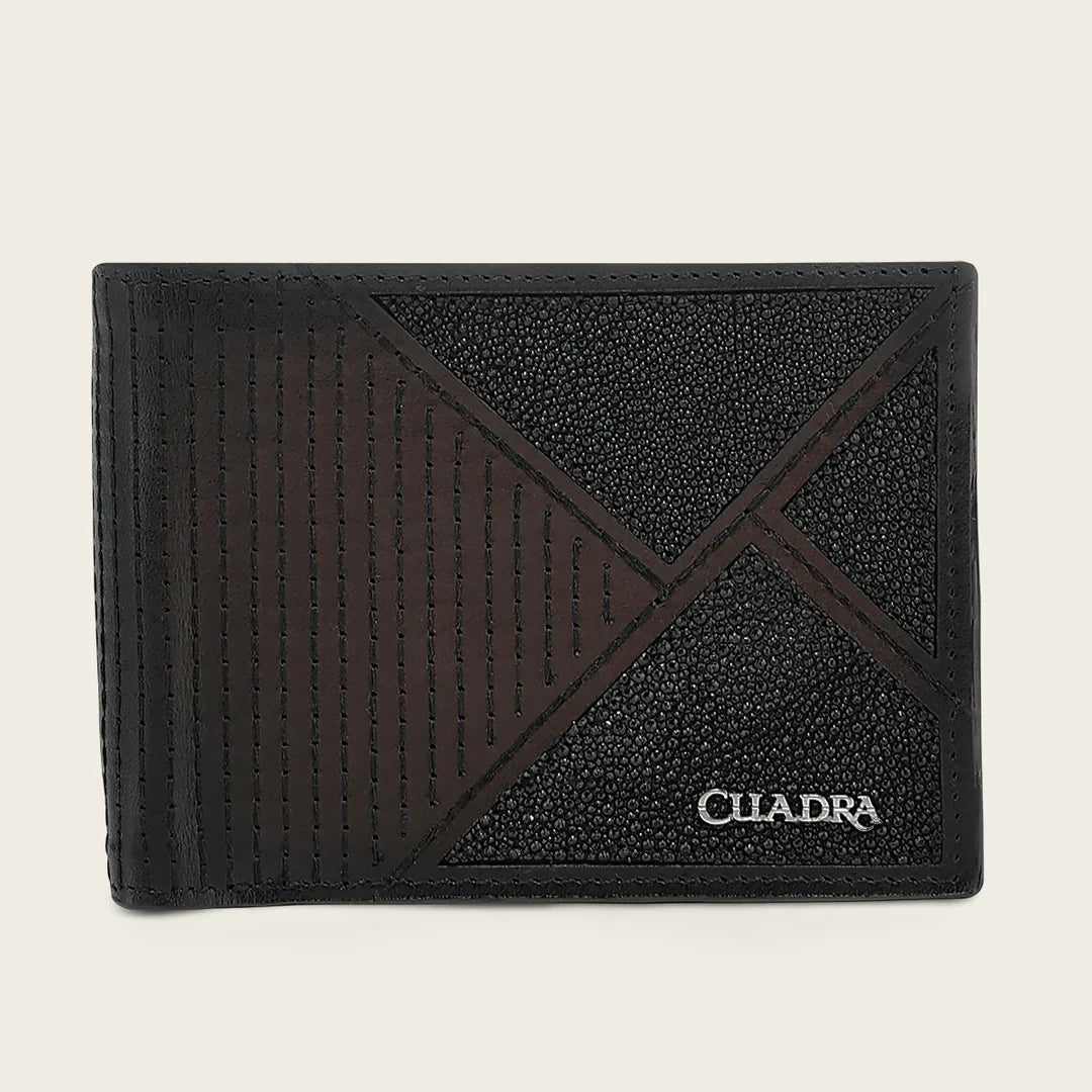 DU781 CUADRA MEN'S STINGRAY LEATHER BIFOLD WALLET BLACK