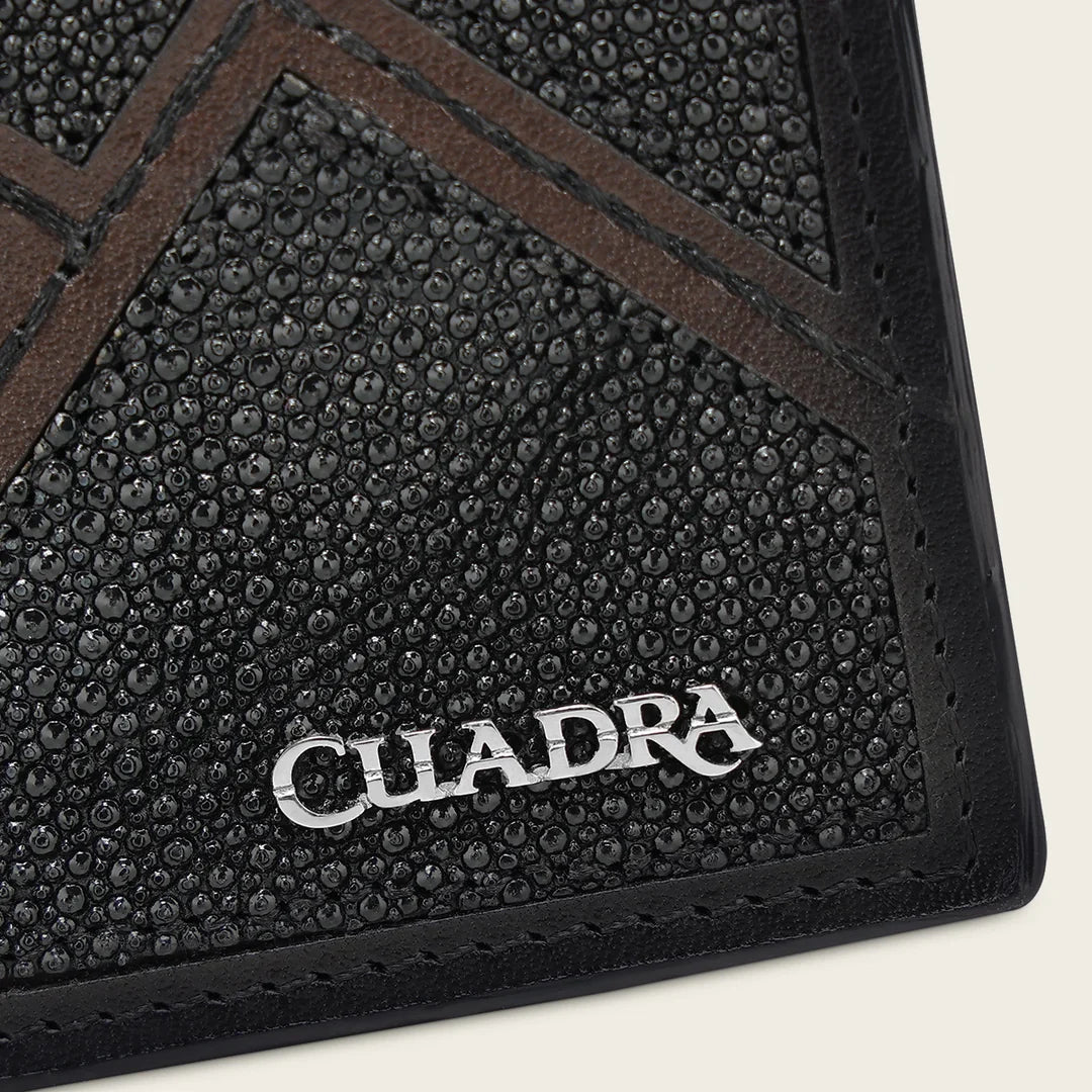 DU781 CUADRA MEN'S STINGRAY LEATHER BIFOLD WALLET BLACK