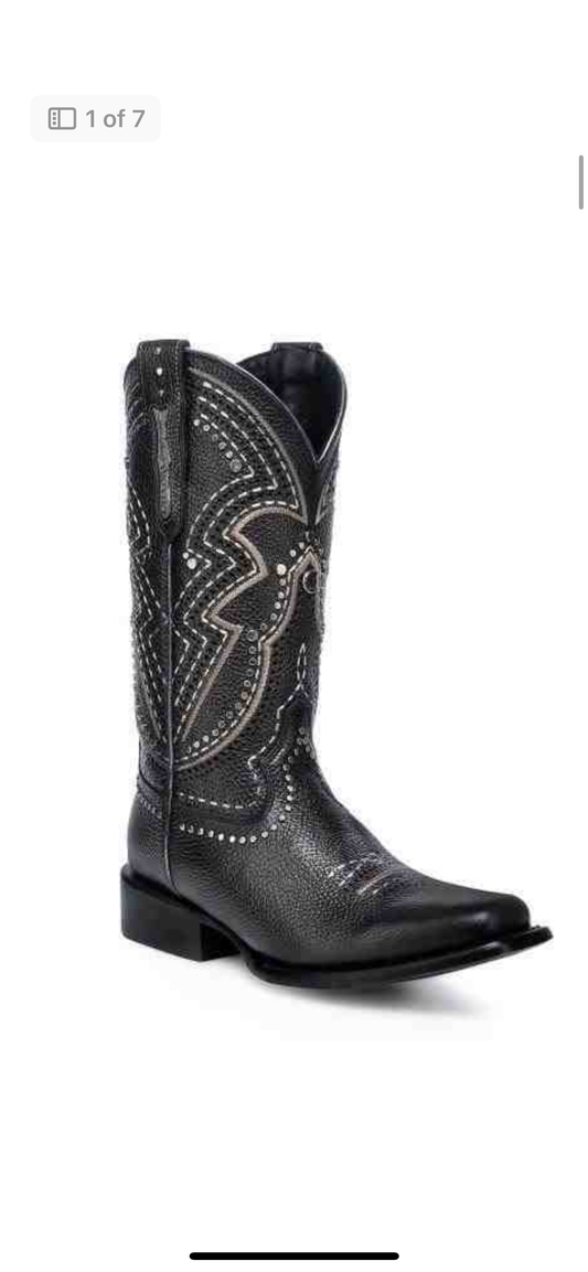 CU991 CUADRA BLACK LASER EMBROIDERY STUDS & WOVEN BOOTS