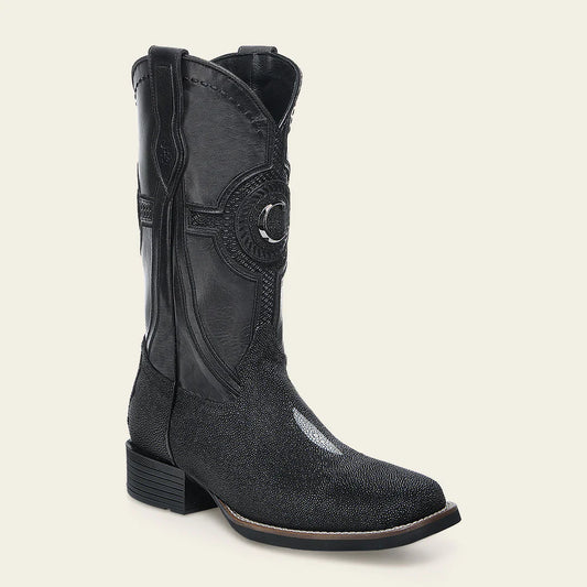 CC221 BLACK STINGRAY EMBROIDERY & LASER WOVEN SQUARE TOE CUADRA MANTARRAYA
