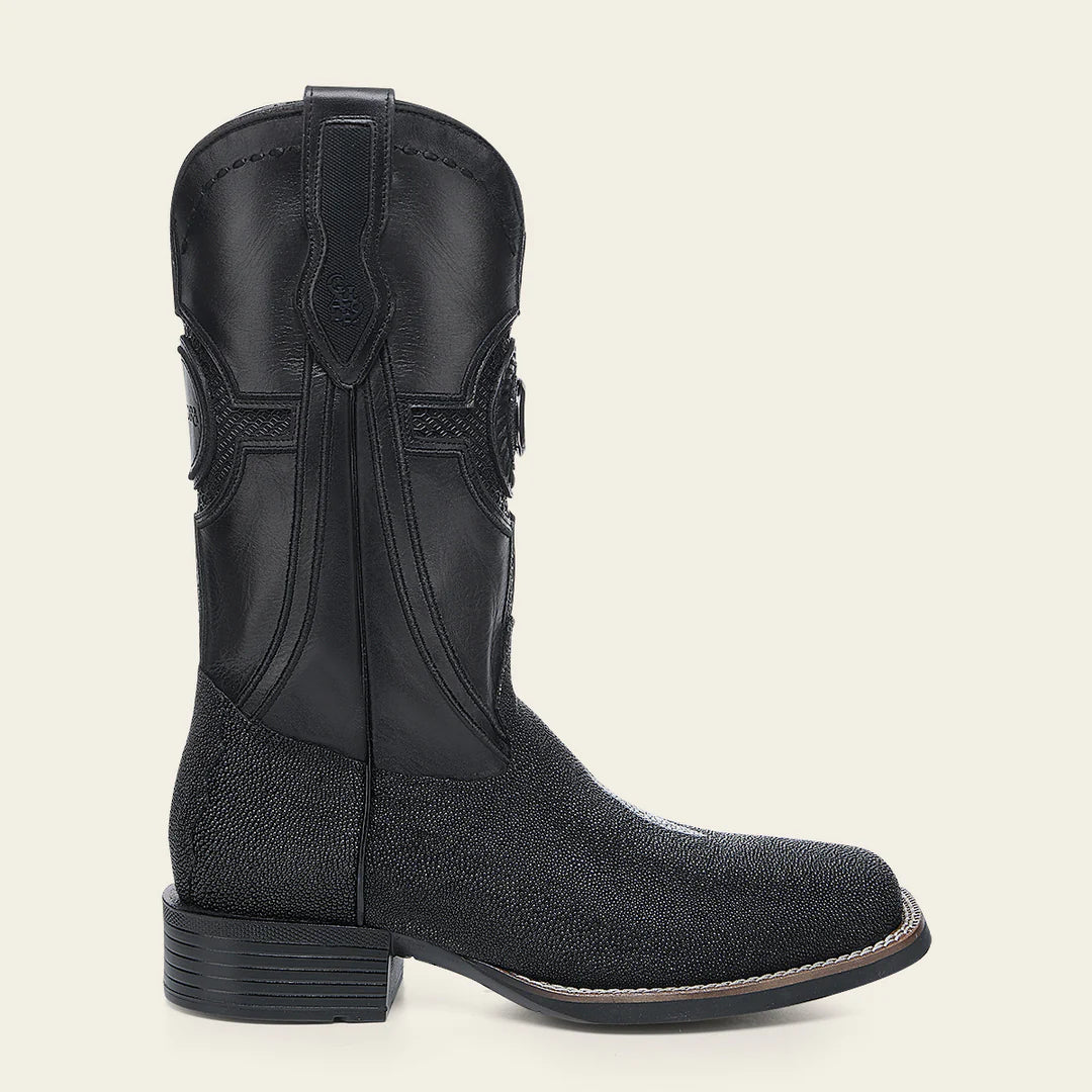 CC221 BLACK STINGRAY EMBROIDERY & LASER WOVEN SQUARE TOE CUADRA MANTARRAYA
