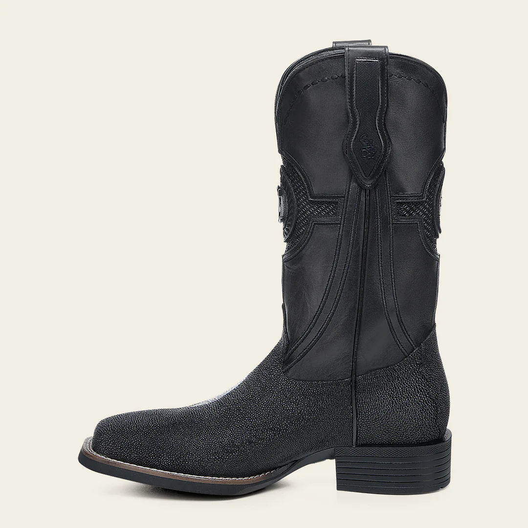 CC221 BLACK STINGRAY EMBROIDERY & LASER WOVEN SQUARE TOE CUADRA MANTARRAYA