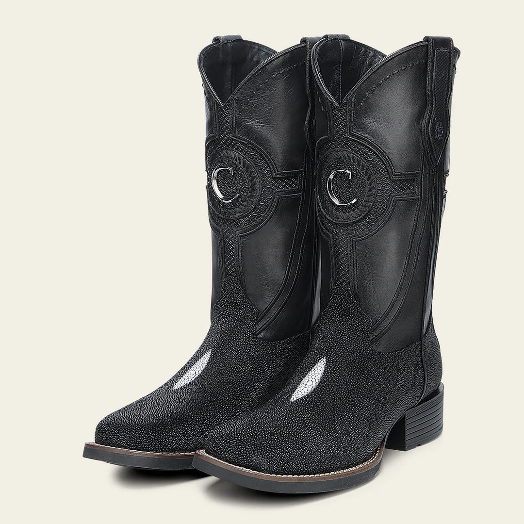 CC221 BLACK STINGRAY EMBROIDERY & LASER WOVEN SQUARE TOE CUADRA MANTARRAYA