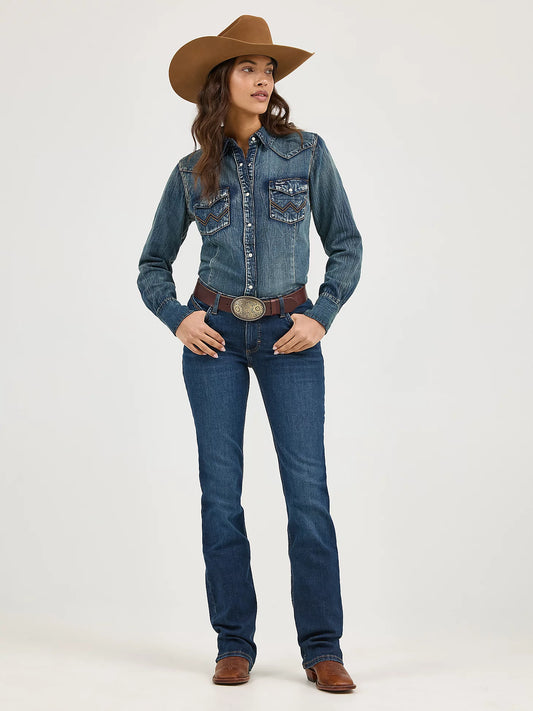 LW3039D Women's Long Sleeve Western Snap Denim Top