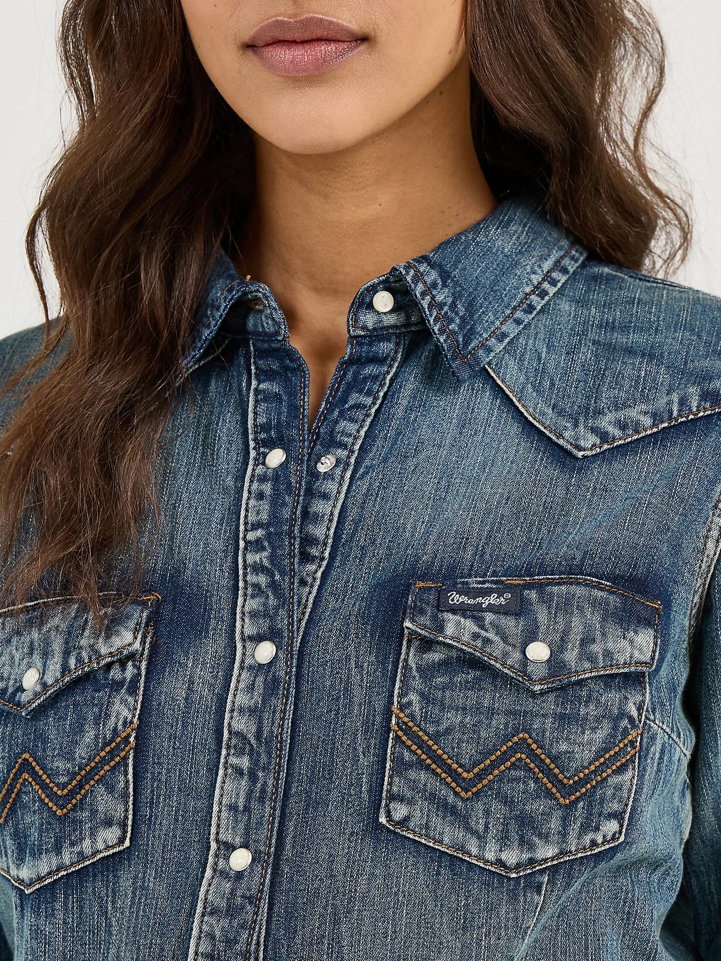 LW3039D Women's Long Sleeve Western Snap Denim Top