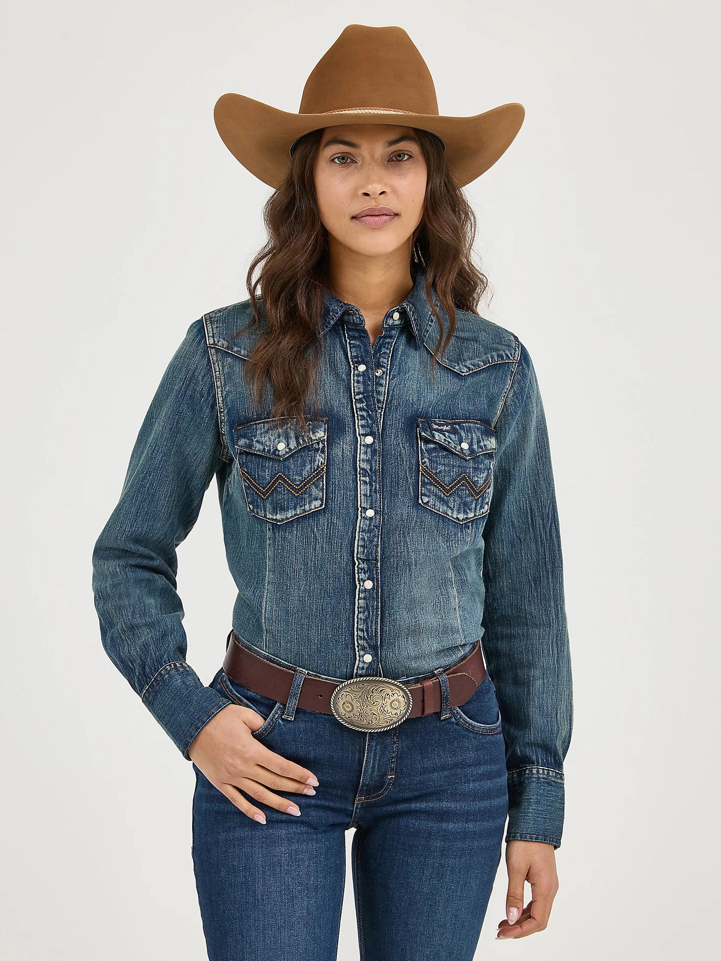 LW3039D Women's Long Sleeve Western Snap Denim Top